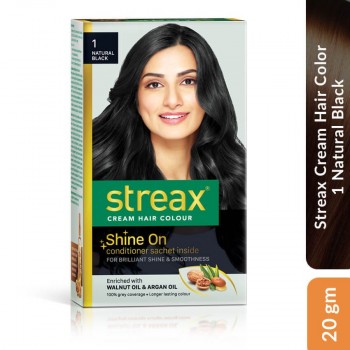 Streax Cream Hair Color 1 Natural Black, 20 gm